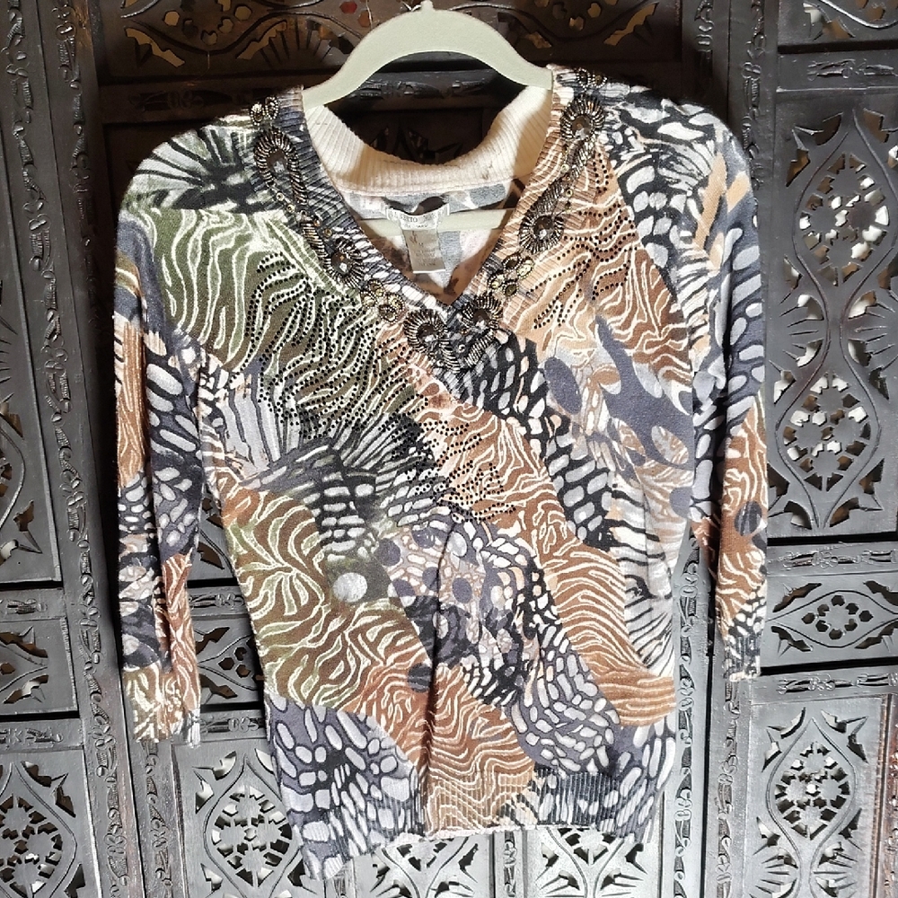 Vibrant Patterned V-Neck Sweater